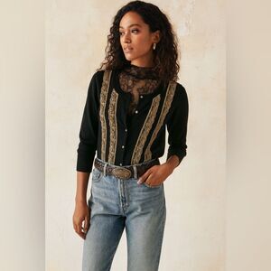 Vintage 90s Tracy Reese NY Black & Gold Lace Dainty Cardigan Sweater Size Small